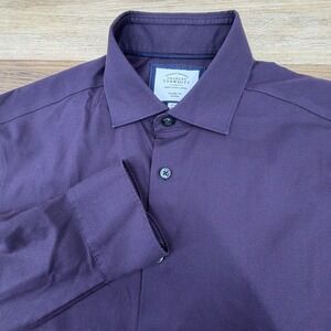 Charles Tyrwhitt Dress Shirt Mens 16 34 Classic Fit Red Navy Cotton Non Iron